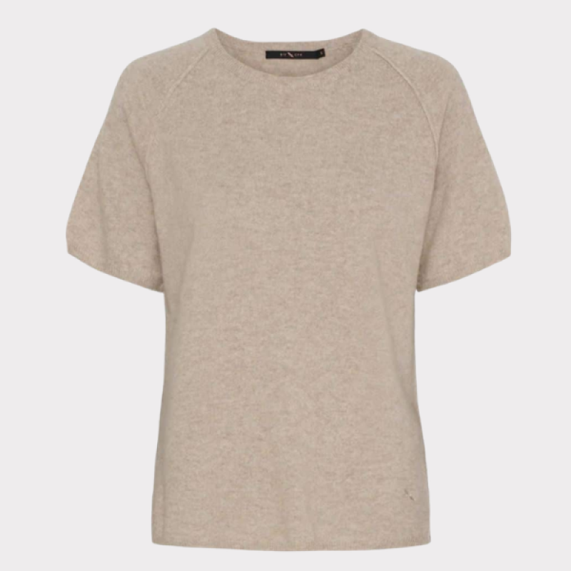 Lys beige cashmere pullover med korte ærmer. BTF Sabrina Cashmere Pullover Cream Melange SS