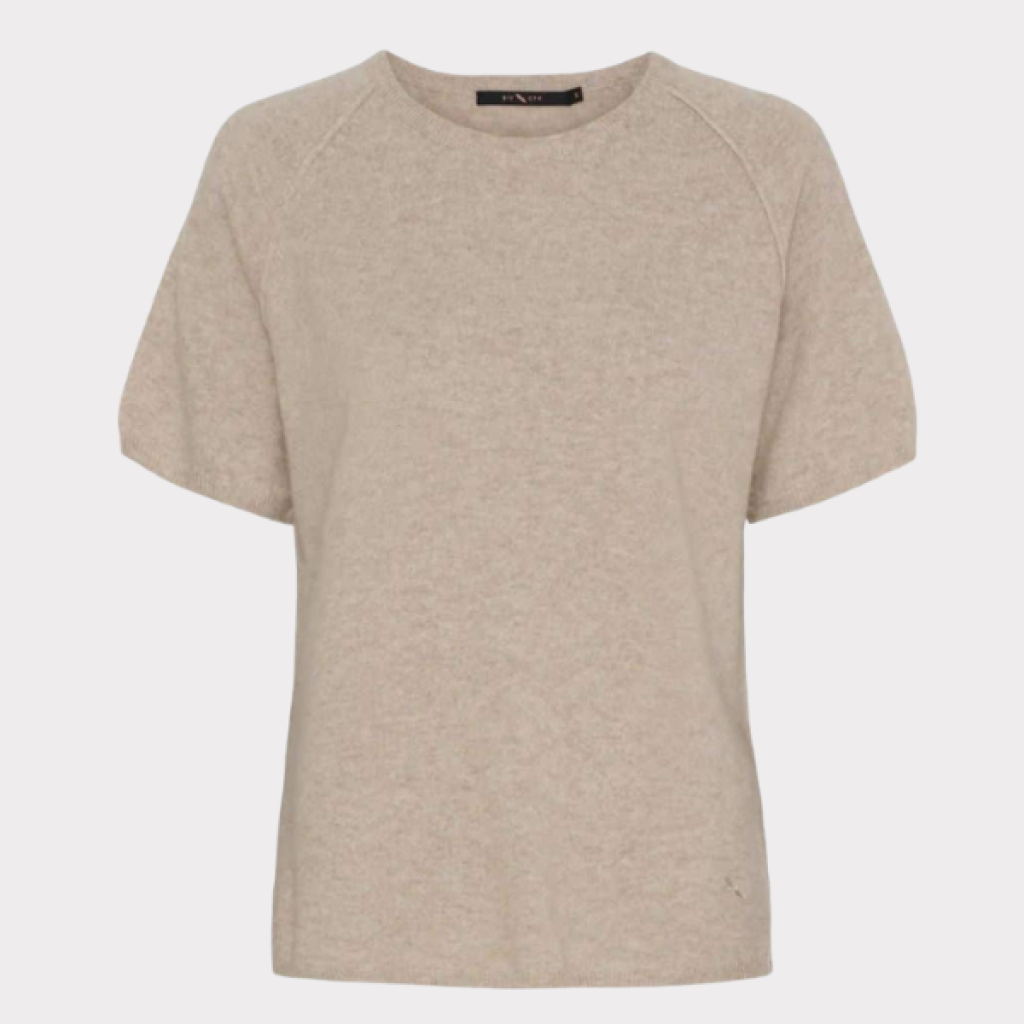 Lys beige cashmere pullover med korte ærmer. BTF Sabrina Cashmere Pullover Cream Melange SS