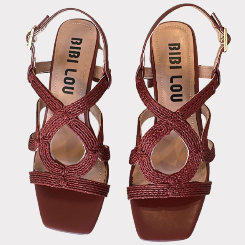 Bibi Lou Flet og skind høj sandal i Burgundy