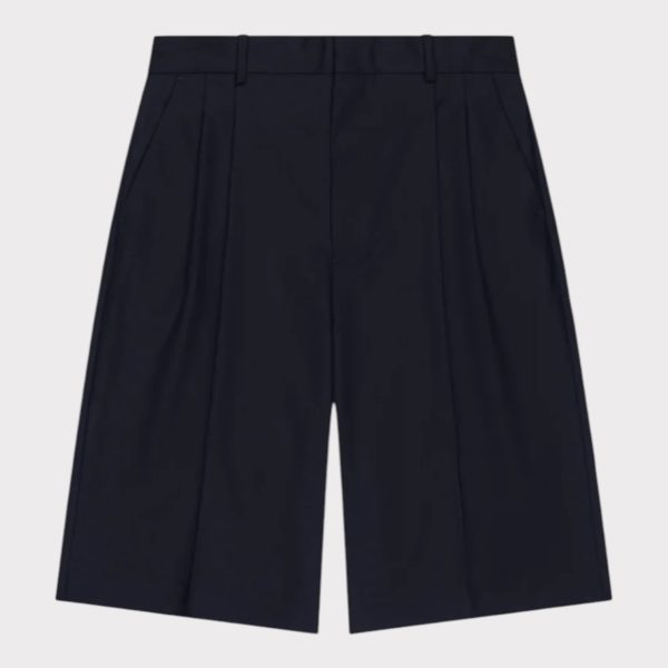 From HERMAN Pleated Shorts Wool Dark Navy
