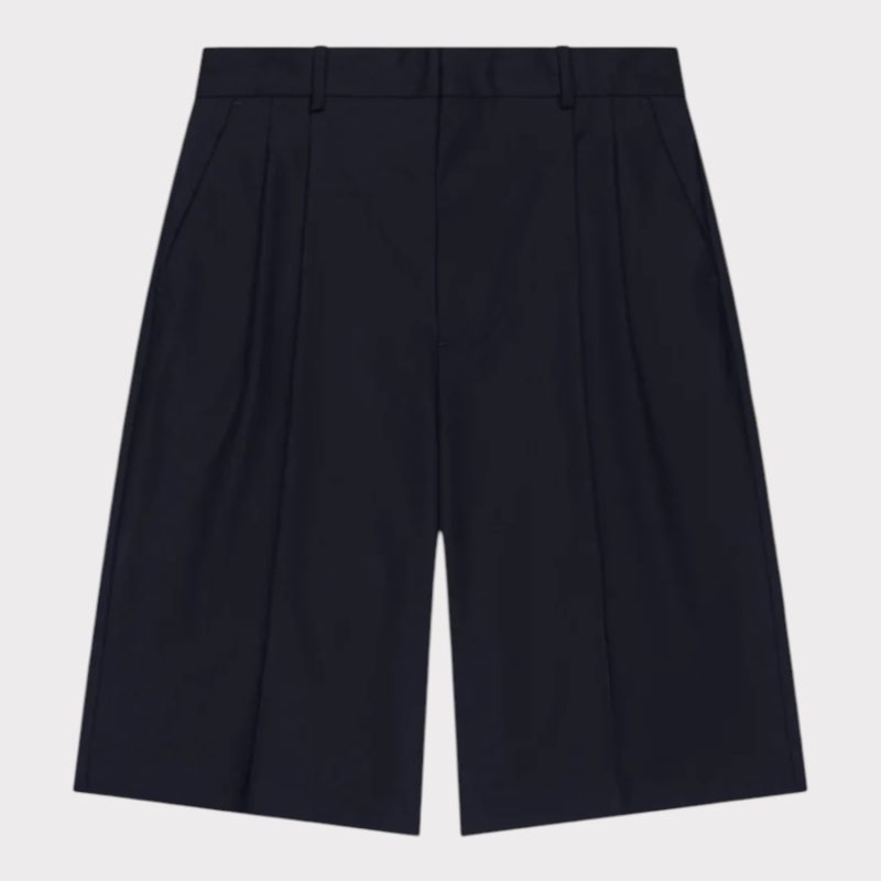 From HERMAN Pleated Shorts Wool Dark Navy